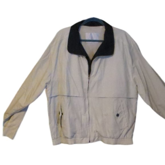 London Fog Men's Lightweight Jacket Ivory With Navy Blue Color Size Large Reg - Picture 1 of 10